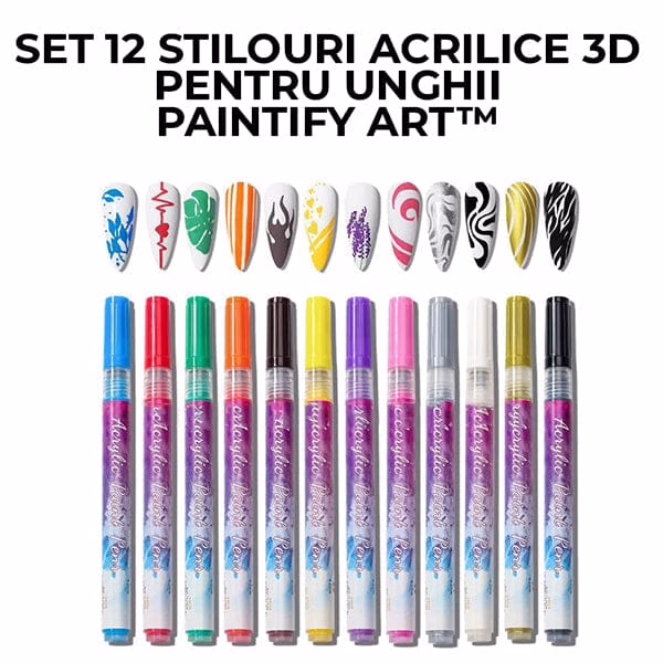 Set 12 Stilouri Acrilice 3D pentru Unghii PAINTIFY ART™