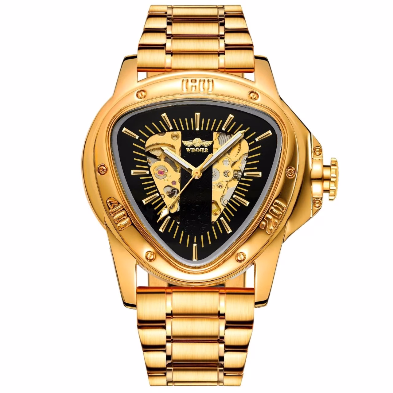 Ceas barbatesc Winner CS1741, automatic, otel inoxidabil, auriu, cadran negru