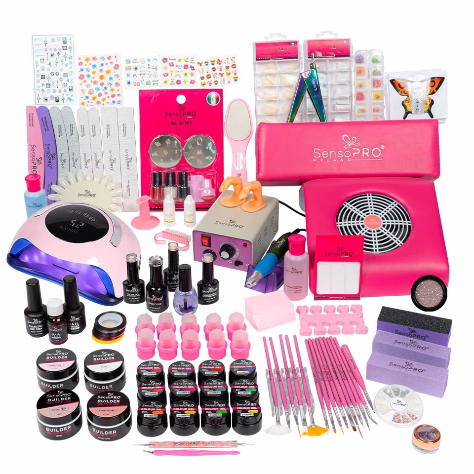 Kit Unghii False Duo cu Gel UV si Oja Semipermanenta SensoPRO Milano 10ml - Promotie #33 + CADOU
