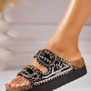 Papuci/Slapi Negri din Piele Ecologica Intoarsa Yume